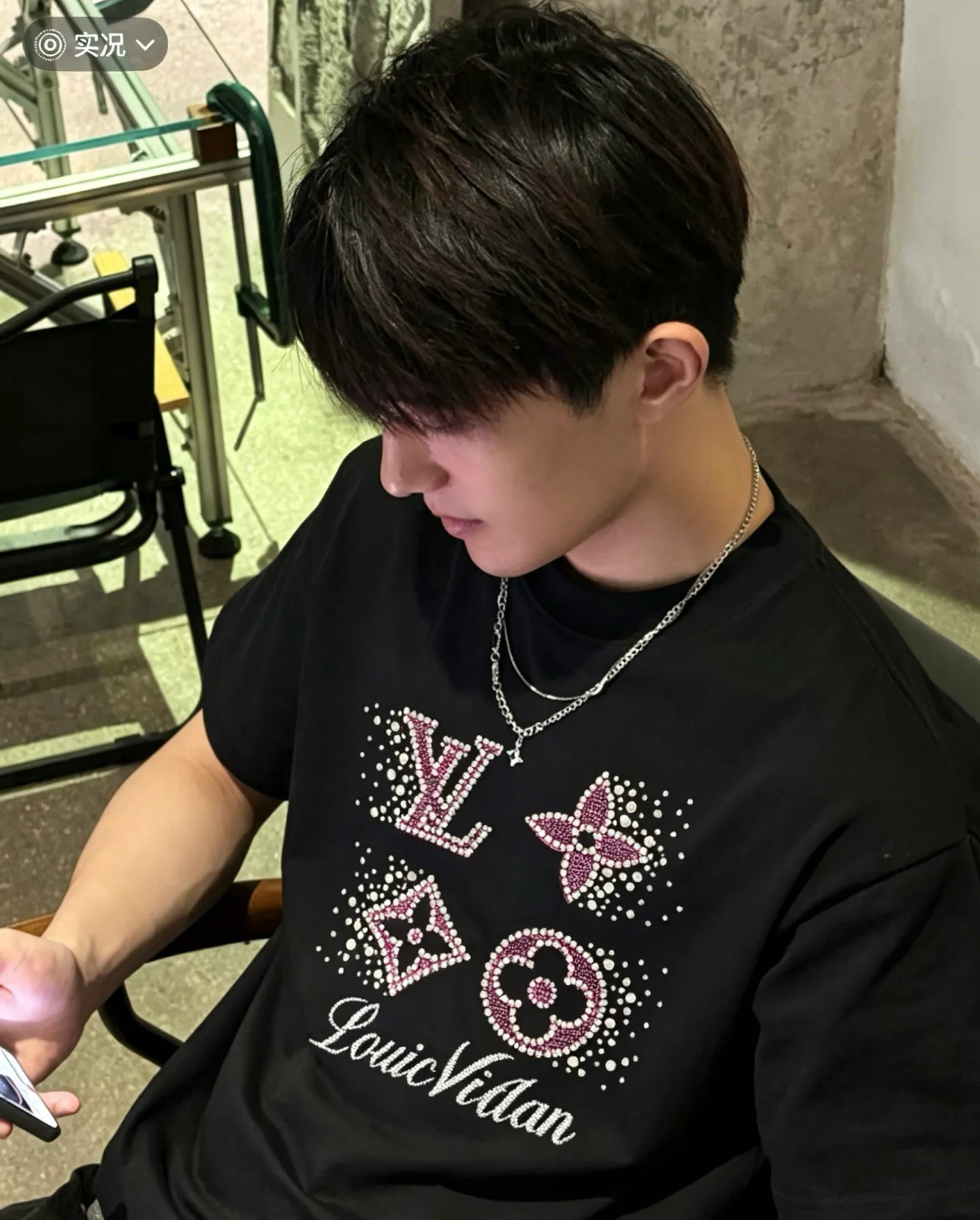 Louis Vuitton/Louis Vuitton line bead embroidery round neck short sleeves